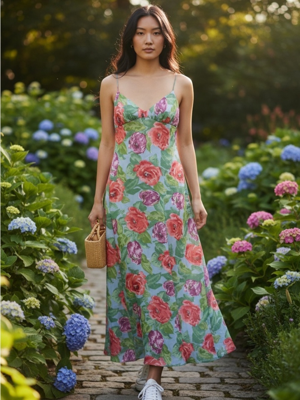 Rimini Mint Floral Maxi Dress with Pink & Purple Roses